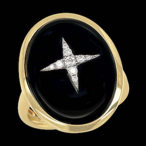 Diamond Rings: 9ct Onyx Oval & Star Set Diamond =.10pts Ring