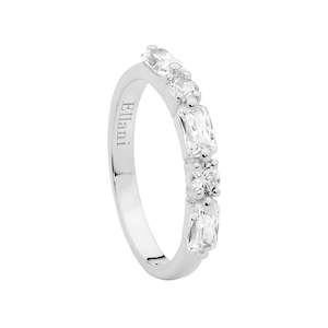 Sterling Silver CZ Round & Baguette Ring