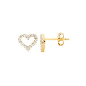 Open heart 8mm earrings with cubic zirconia set in sterling silver and gold plating.