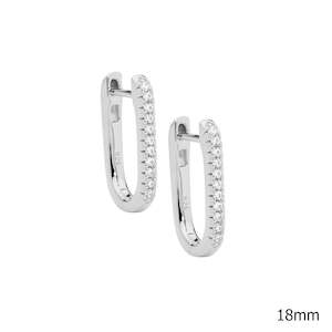 18mm sterling silver oval hoop earrings with cubic zirconias