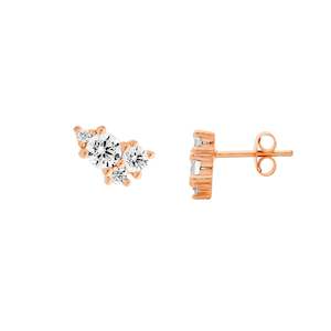 Plated Earrings: Sterling Silver Rose Gold IP Plated multi CZ set small studs