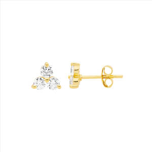 Sterling Silver Gold Plated 3 x 3mm White CZ Claw Stud Earrings
