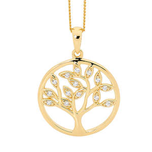 Plated Necklaces: Sterling Silver Gold Plated Tree of Life Pendant CZ set on Chain