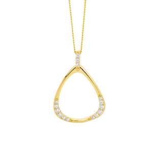 Plated Necklaces: Sterling Silver & Yellow Gold Plated CZ Open Triangle Pendant with Chain