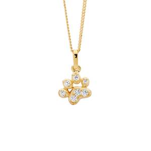 Paw pendant set with white cubic zirconias. Sterling silver gold plated.