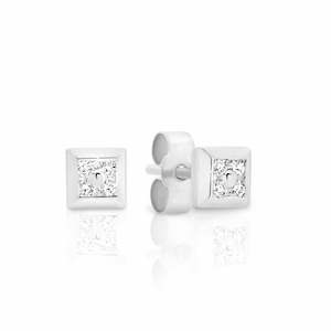 White Gold Earrings: Square Diamond Set Studs TDW=0.12ct