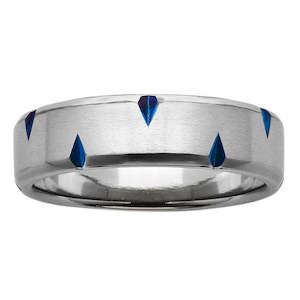 Wedding Rings: 6mm Blue Coloured Diamond Cut Edge Titanium Ring
