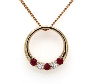 Ruby Birthstone Collection: 9ct Yellow Gold Family Pendant Ruby and Diamond