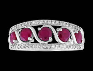Ruby Birthstone Collection: 9ct White Gold Ruby & Diamond Dress Ring