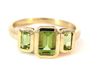 Peridot Collection: 9ct Yellow Gold 3 stone Peridot Dress Ring