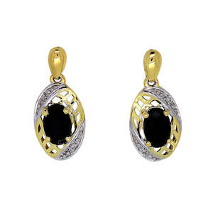 9ct Yellow Gold Sapphire & Diamond Earrings. Total Diamond Weight 0.01ct