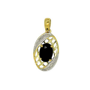 Sapphire: 9 Carat Yellow Gold Pendant with Sapphire and Diamonds