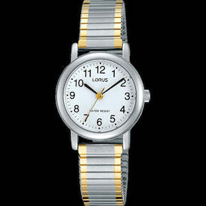 Ladies full figure watch with a Bi-tone stretchy strap