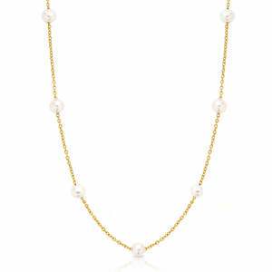 Necklaces And Pendants: Freshwater Pearl Station 9ct Yellow Gold Necklace