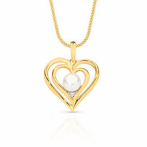 Necklaces And Pendants: Gold Heart & Pearl Double Heart pendant