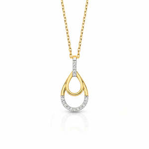 9ct Yellow Gold Double Pear Drop Pendant Diamond