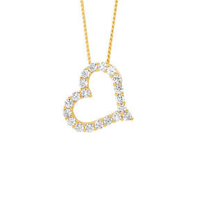 Open heart 13mm pendant with cubic zirconia set in sterling silver and gold plating.