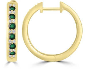 9ct Yellow Gold Emerald & Diamond Huggies