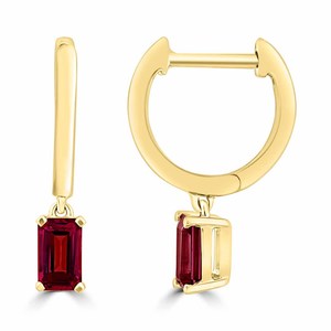 Rhodolite Garnet Drop Huggie Earrings in 9ct Yellow Gold