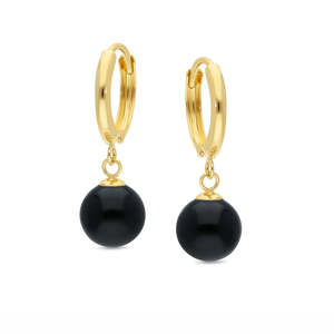 Gemstone Earrings: 9ct Yellow Gold Onyx Ball Drop Earrings