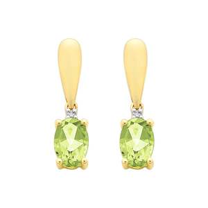 9ct Gold Peridot & Diamond Earrings