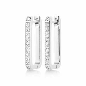 Silver Earrings: Sterling Silver Rectangular Cubic Zirconia set Huggies