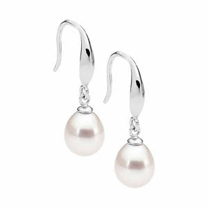 Silver Earrings: Sterling Silver Shepherd Hooks with Fresh Water Pearl Drop