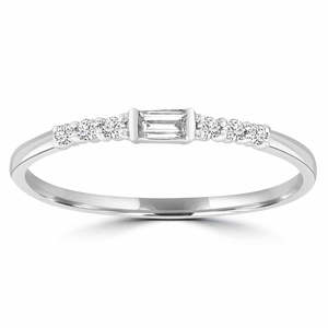 Rings: Baguette Diamond Set Band in 9ct White Gold TDW=0.08ct
