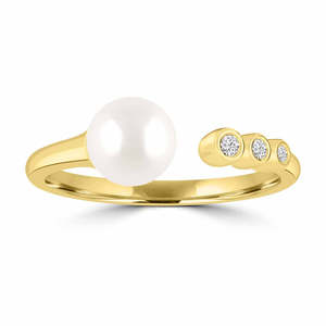 Freshwater Pearl & Lab Grown Diamond Open Ring