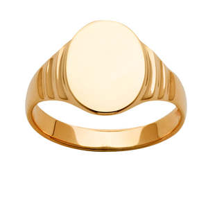 9ct Yellow Gold Oval Signet Ring with Ribbed Shoulders