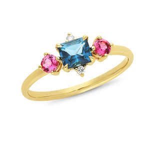 London Blue Topaz, Pink Tourmaline & Lab Grown Diamond Ring