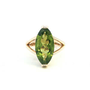 Gemstone Rings: 5.65ct Marquise Peridot set in 9ct Yellow Gold