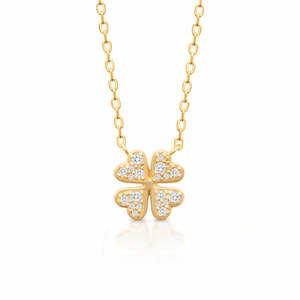 18ct Yellow Gold Plated Cubic Zirconia Set Four Leaf Clover Necklace 45cm