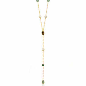 CZ & Synthetic Green Gemstone Drop Necklace