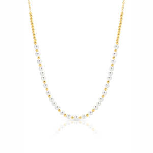 Synthetic Pearl and 18ct Yellow Gold Plated Bead Necklace.