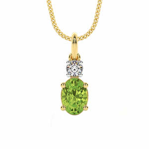 9ct Yellow Gold Oval Peridot and Diamond Pendant