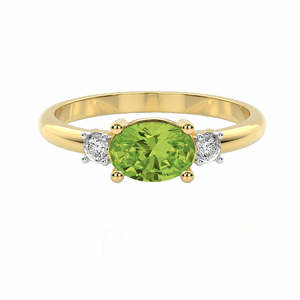 Rings: 9ct Yellow Gold Oval Peridot and Diamond Dress Ring