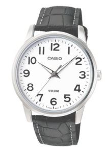 Watches And Body Jewellery: Gents full figure white face black numbers 50m with leather strap