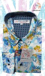 English Laundry: John Lennon L/S Shirt - White w/Blue Palm Print