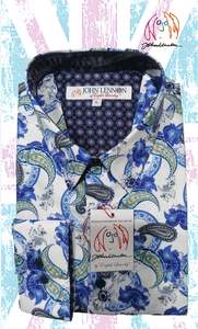 John Lennon L/s Shirt - White w/Blue Paisley