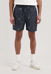 Mens Shorts: Case Allover Print Swim Shorts - Dark Navy