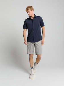 Mens Shorts: Linen Blend Short - Deep Blue
