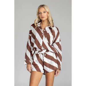 Blak: Defiant Shirt - Chocolate/White Diagonal Stripe