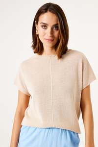 Seam Front Knit Tee - Almond