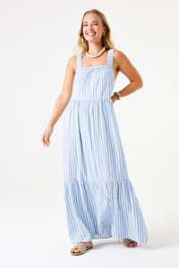 Garcia: Striped Tiered Maxi Dress - Blue and White Stripe