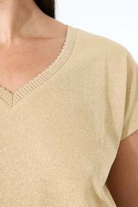 Scalloped Edge V-Neck Tee - Metallic Gold