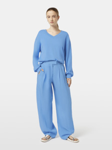 Quinn Mid Rise Pleat Front Pant - Aqua Blue