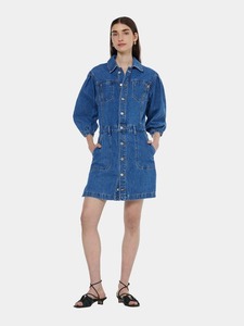 Button Through Denim Dress - Washed Indigo