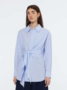 Striped Knotted Shirt - Sky Blue