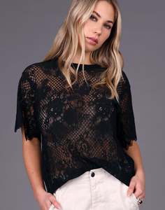 Womens Tee Shirts: Lace Oversized Tee - Black